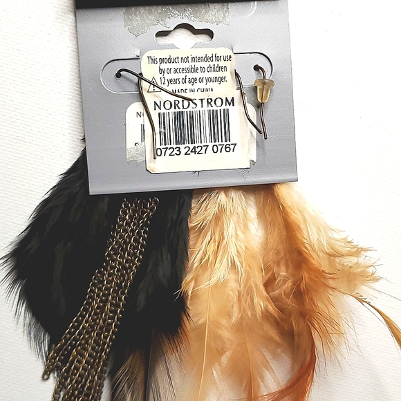 Nordstrom Carole Tuc Feather Earrings Black and Cream Set - Picture 2 of 5